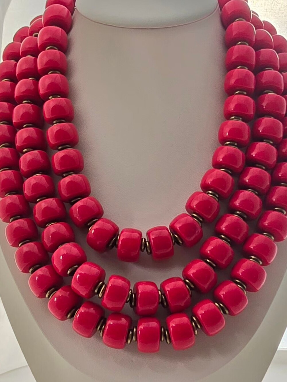 Bold Pink Multi-Strand Beaded Necklace